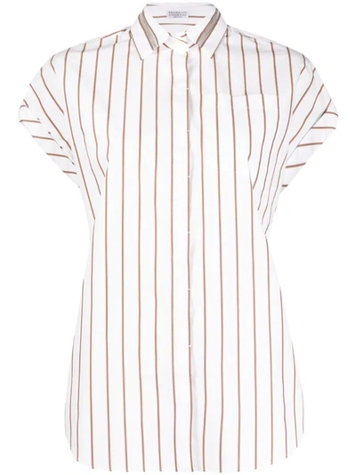 Brunello Cucinelli Brass-embellished Striped Shirt In White