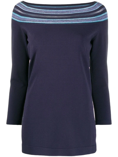 D-exterior Striped-neck Long Sleeve Top In Blue