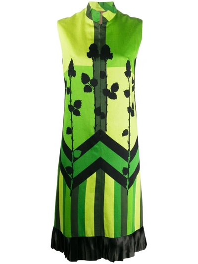 Pre-owned A.n.g.e.l.o. Vintage Cult 1960s Colour Block Floral Print Dress In Green