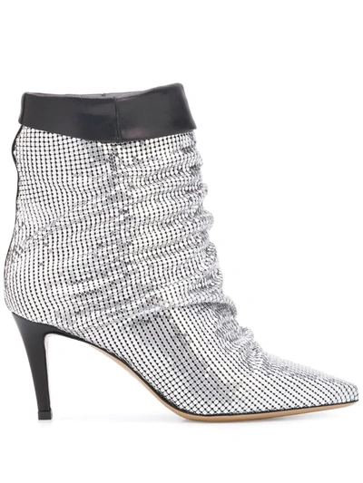 Pinko Metallic Slouchy Ankle Boots In Silver