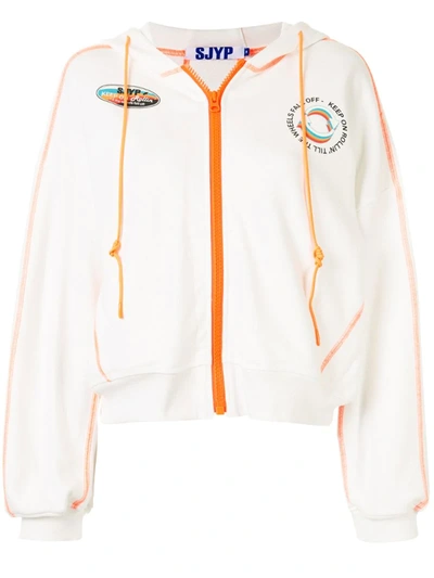 Sjyp Contrast-stitch Zip-up Hoodie In White