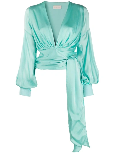 Alexandre Vauthier Draped Wrap Top In Blue