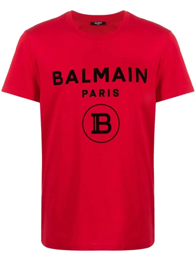 Balmain Flocked-logo T-shirt In Red