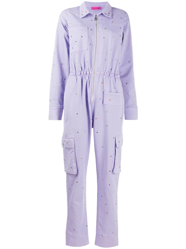 purple utility jumpsuit
