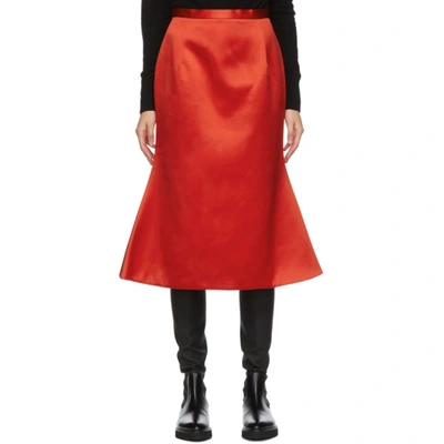 Christopher Kane High-rise Flared Satin Midi Skirt In Red