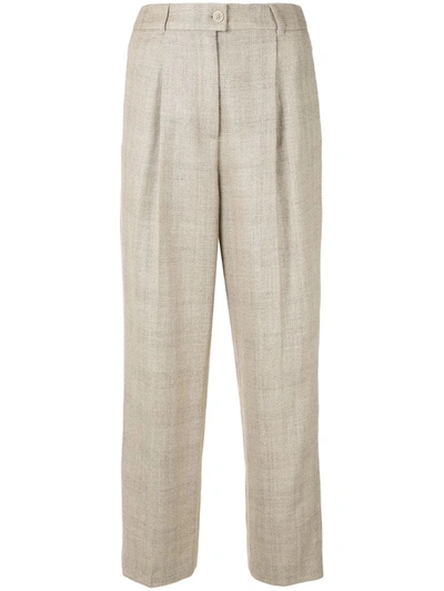 Agnona Check High-waisted Trousers In Brown