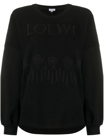 Loewe Logo-embroidered French Terry-towelling Sweatshirt In Black