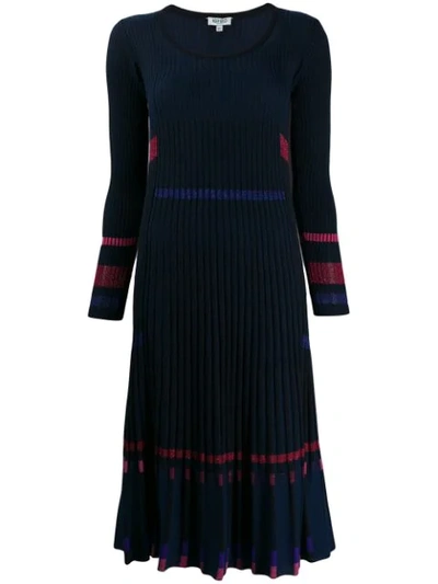 Kenzo Crew Neck Blue And Black Ribbed Dress With Lurex Inserts