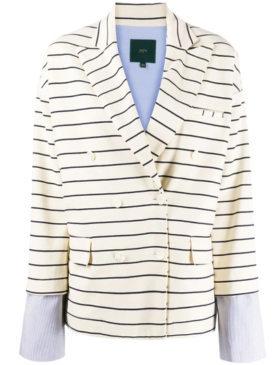 Jejia Contrasting Cuff Striped Blazer In White