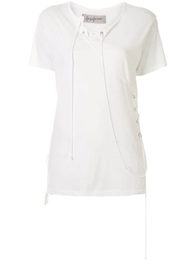 Yohji Yamamoto Short Sleeve String Detail T-shirt In White