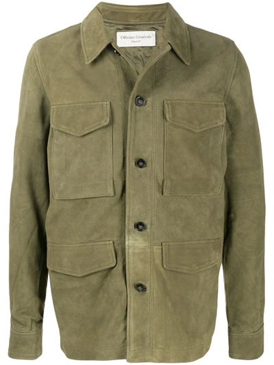 Officine Generale Multi-pocket Leather Jacket In Green