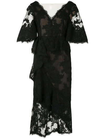 Marchesa Sheer Lace Cocktail Dress In Black