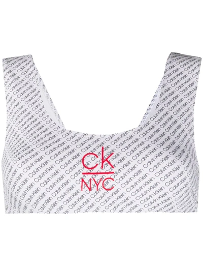 Calvin Klein Diagonal Logo Bikini Top In White