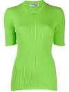 Courrèges Ribbed Short-sleeved Knitted Top In Green