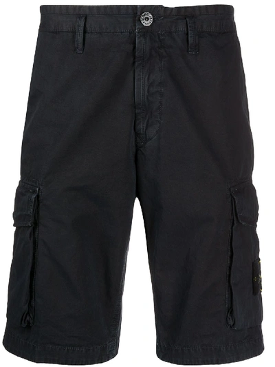 Stone Island Logo Patch Cargo Shorts In Blue