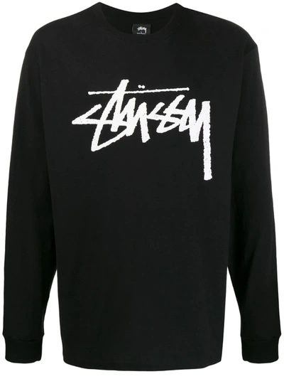 Stussy Logo Long-sleeeve Sweatshirt In Black