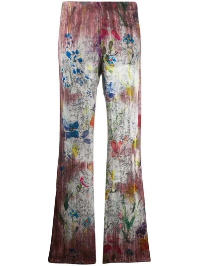 Avant Toi Floral Print Wide-leg Trousers In White