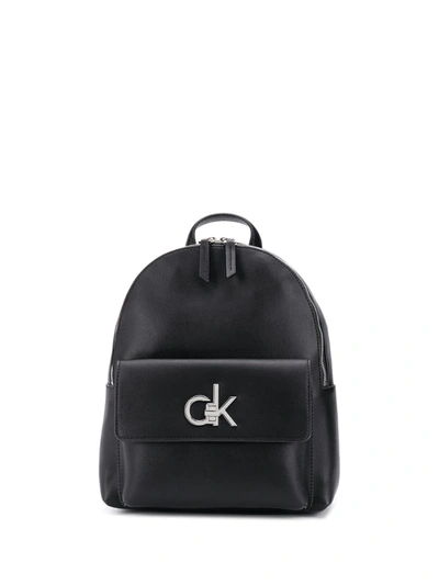 Calvin Klein Logo-plaque Faux-leather Backpack In Black