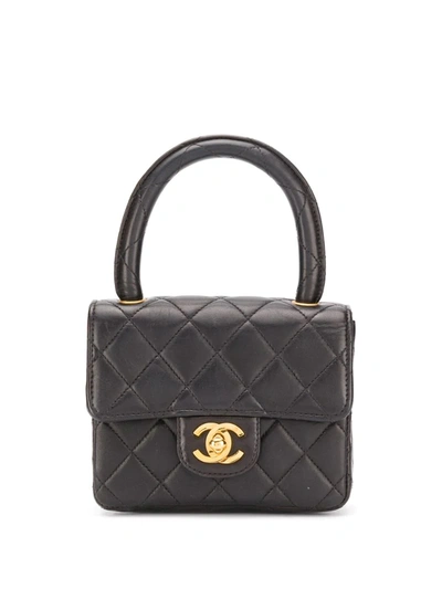 Pre-owned Chanel 1991-1994 Cc Logos Quilted Mini Bag In Black