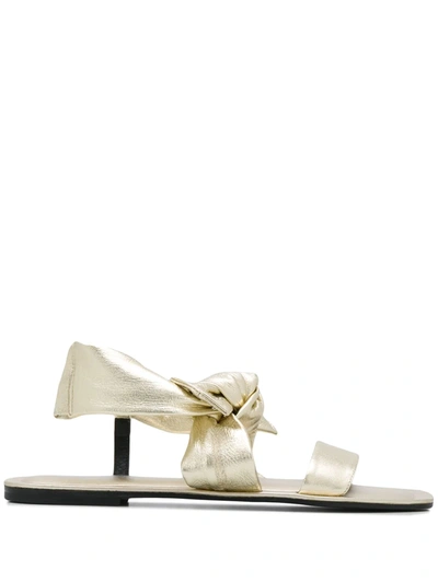 Pollini Bow Detail Flat Sandals In Gold