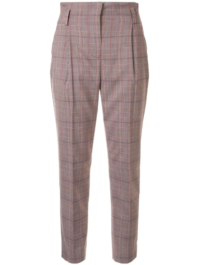 Olivia Palermo Tartan Print Pleated Detail Cropped Trousers In Brown