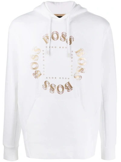 Hugo Boss Layered Circle Logo Hoodie In White | ModeSens