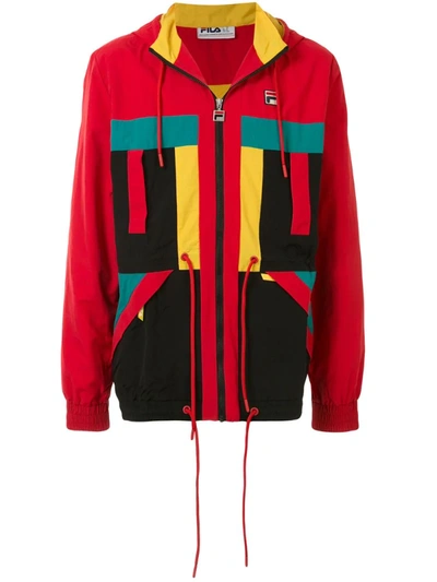 Fila Hooded Colour-block Jacket In Red