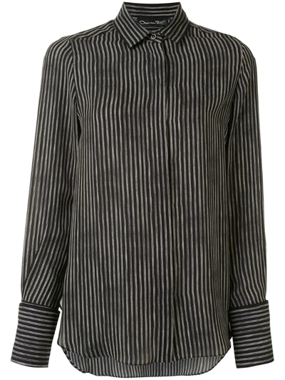 Oscar De La Renta Double Pinstripe Button-front Shirt In Black