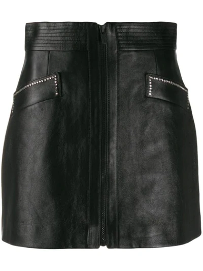 Miu Miu Crystals Embellishment Leather Mini Skirt In Black