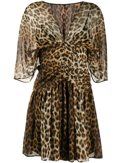 N°21 Women's Ruched Leopard Print Silk Dress In Beige