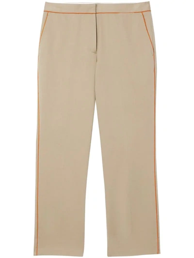 Burberry Contrasting Trim Cropped Trousers In Neutrals