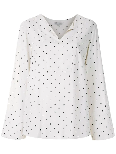 Alcaçuz Polka Dot Slot Neck Blouse In White