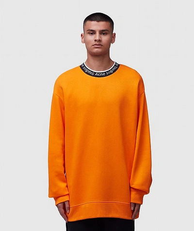 Acne Studios Neck Logo Oversized Sweatshirt In Orange