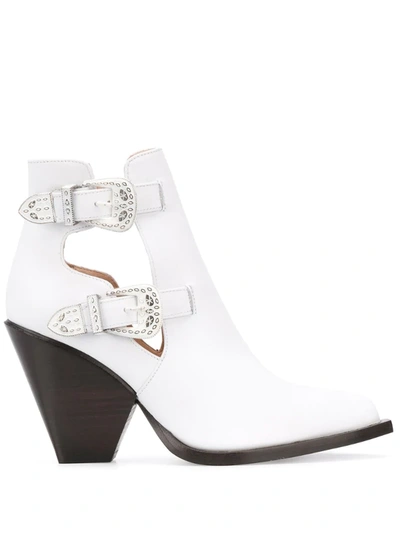 Pinko Buckled Cowboy Ankle Boots In White