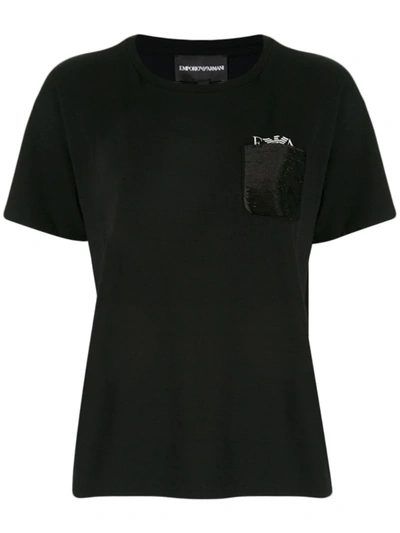 Emporio Armani Glitter Pocket T-shirt In Black