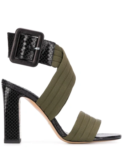 Pinko Embossed Wrap Buckle Sandals In Green