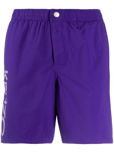 Kenzo Printed Logo Swim Shorts In Purple