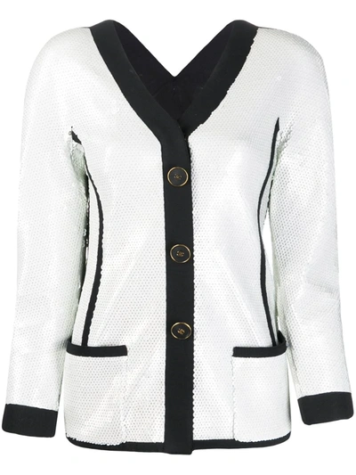 Pre-owned Chanel 1990s Sequin-embellished Two-tone Jacket In White