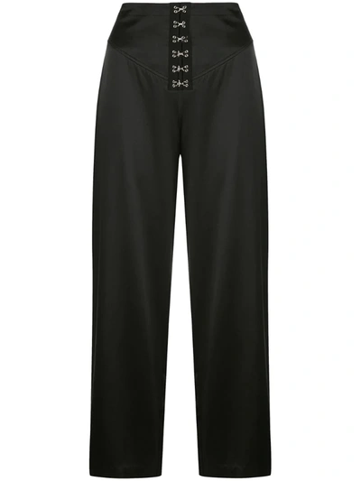 Fleur Du Mal Hook-detailed Silk-satin Wide-leg Pants In Black