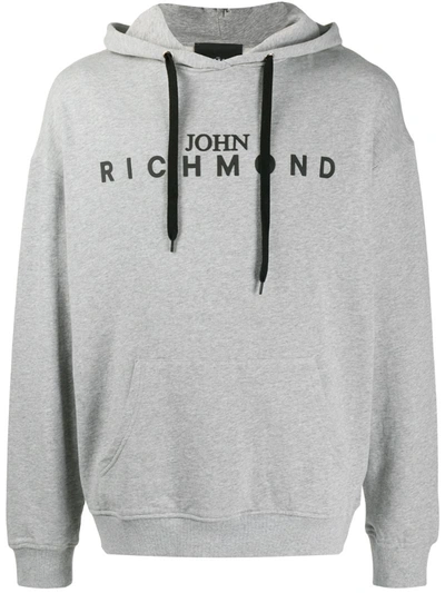 John Richmond Logo Printed Pullover Hoodie In Grey
