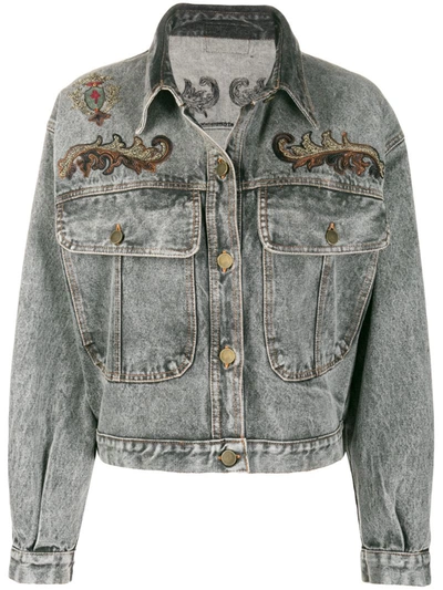 Pre-owned A.n.g.e.l.o. Vintage Cult 1980s Embroidered Denim Jacket In Grey