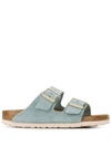 Birkenstock Arizona Soft Footbed Suede Leather Light Blue Narrow Fitting Sandals In Light Blue Suede