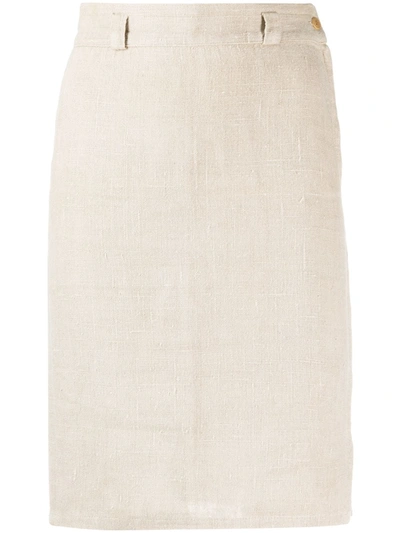 Pre-owned Versace 1980s High-waisted Straight Skirt In Neutrals