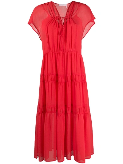 See By Chloé V-neck Tiered Dress In Red