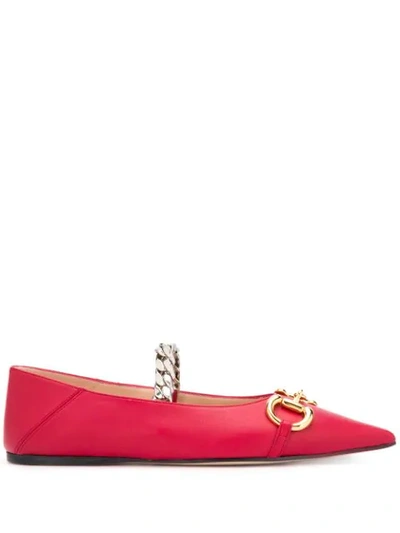Gucci Deva Horsebit Ballerina Shoes In Red