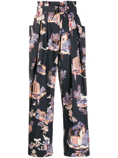 Vivetta Belted Floral Pattern Trousers In Blue