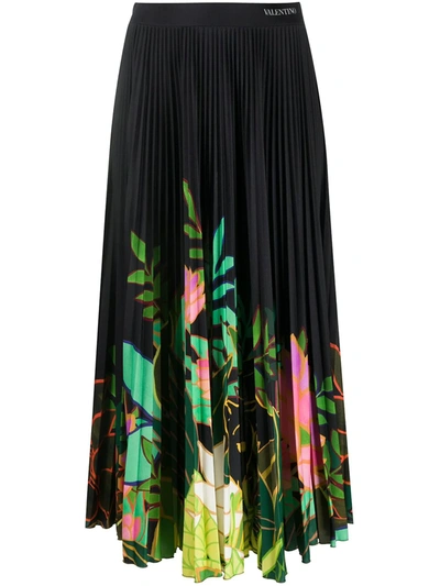 Valentino Mirrored Monkeys Forest Pleated Skirt In Black