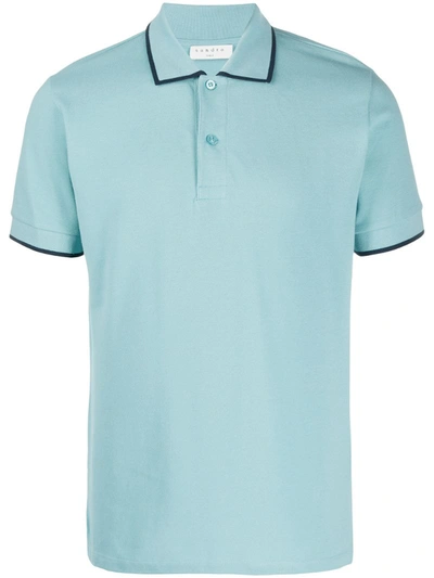Sandro Contrast-trim Short Sleeved Polo Shirt In Blue