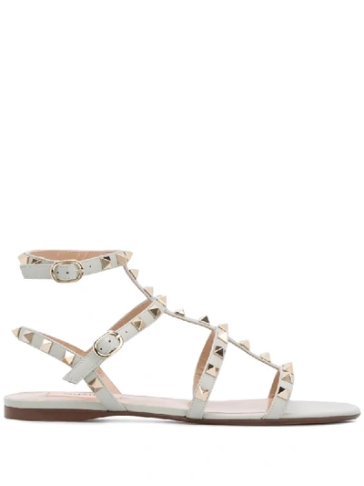 Valentino Garavani Rockstud Flat Sandals In Grey
