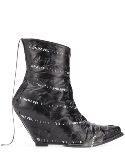 Ben Taverniti Unravel Project Logo Tape Wedge Boots In Black